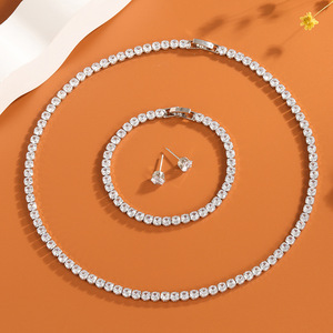 Zircon Jewelry Set Platinum Color Necklace Earrings <b>Wedding</b> Bridal Fashion <b>Accessories</b> - Product Image 4