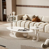 Juego de Mesa de Centro Ovalada de Mármol Moderno con Almacenamiento Ecológico y Diseño Móvil para Sala de Estar y Apartamentos de Hotel