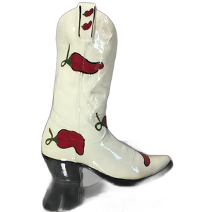 Ceramic <strong>Cowboy</strong> <strong>Boot</strong> <strong>Planter</strong> with White Chile Pepper Decor, Ceramic Whimsical White <strong>Boot</strong> <strong>Planter</strong> - Product Image 3