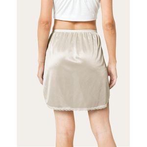 Falda interior de seda para mujer con ribete de encaje, sin efecto adhesivo, de satén, corta - Product Image 4