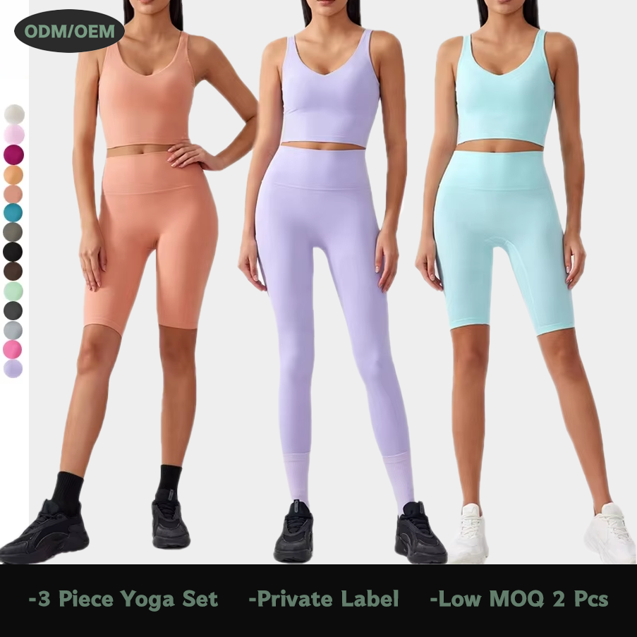 Private Label 3-Piece Yoga Set Sports Bra High-Waist Leggings