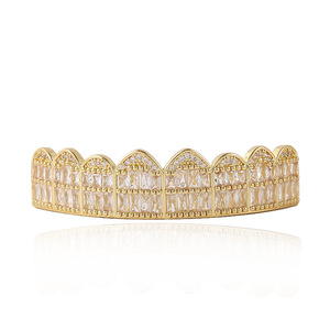 Haute qualité Hip Hop Grillz véritable ensemble de dents électrolytiques huit dents pleine Zircon Hip Hop prothèses dentaires bijoux de mode - Product Image 3