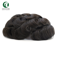 Prótesis Capilar Masculina de Cabello Remy Indio con Base de PU Completa de Piel Fina de 0.04-0.05mm, Ondulado Natural, 8x10