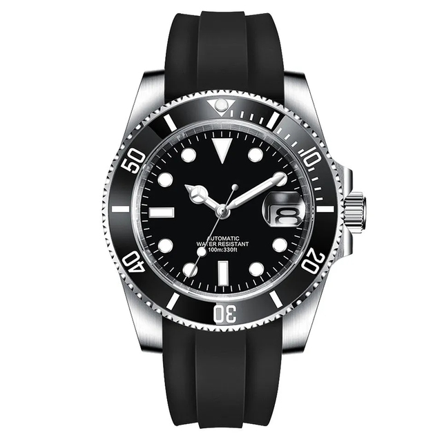 NEW Rubber Silicone Straps seiko NH35 Movement Custom logo Sapphire Glass Automatic Mechanical Watch 40mm Sub Watch