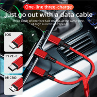 Cable de Carga Rápida Universal 3 en 1 SDL OEM, 3A, Triple Puerto USB/Micro-USB/Tipo-C, Sincronización de Datos de Alta Velocidad, PVC Trenzado