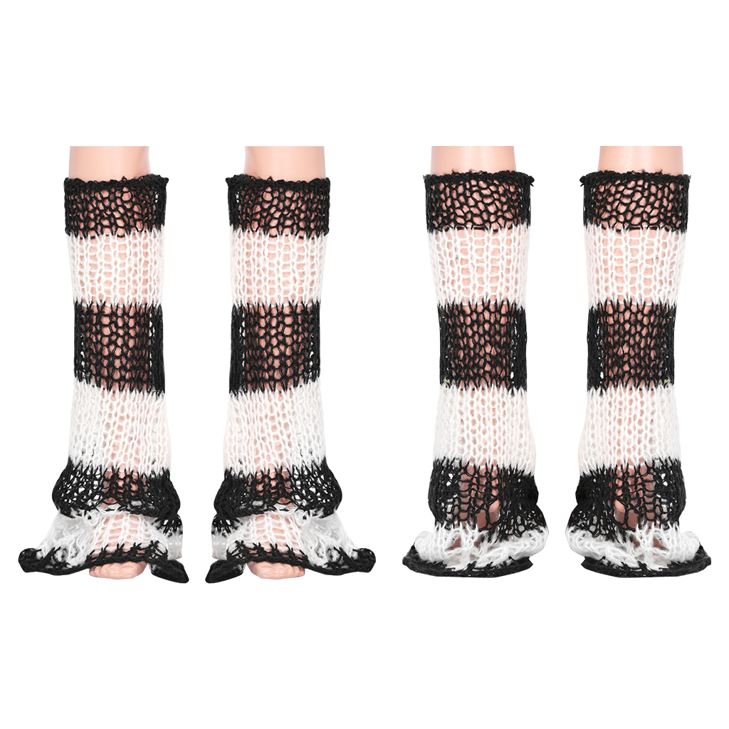 PUNK RAVE WS-554JTF female spring fashion slightly flare soft comfortable mohair punk knit black and white striped leg warmers