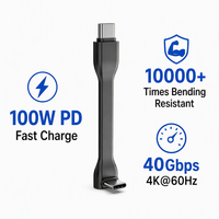 Câble USB-C FPC en forme de L à 90 degrés, mâle-mâle, USB3.2 Gen3, 40 Gbit/s, 100 W PD, charge rapide, 4K 60 Hz, blindage tressé, vente en gros
