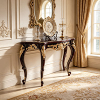 Console en bois massif de style baroque européen, sculptée à la main, finition or antique, table d'entrée pour hall, meuble décoratif pour entrée de villa, vente en gros