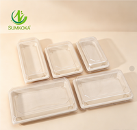 Plateau à sushi jetable en fibre de pulpe de bagasse de canne à sucre SUMKOKA avec couvercle en PET, écologique et micro-ondable