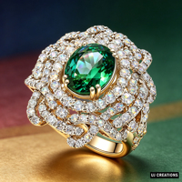 Bague de Cocktail de Luxe pour Femme en Or Massif Plaqué Or 14K (S925/10K/14K/18K) avec Rubis et Diamants Taille Ovale Sertis Pavé, Motif Fleur pour Soirée