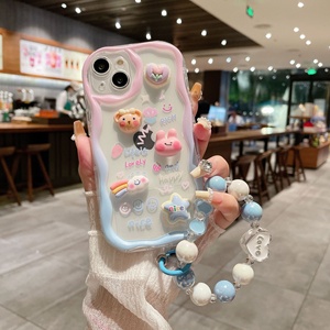 Coque de téléphone pour <span class=keywords><strong>iPhone</strong></span> XSMAX/16, TPU antichoc, motif <span class=keywords><strong>mignon</strong></span> d'ours et de lapin, vague tridimensionnelle, avec poignée - Product Image 3