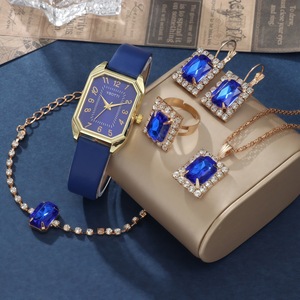 Women's Amelia Quartz Watch Set with Square Leather Strap Gemstone Hot-Selling Alloy Jewelry Accessories Wholesale Amelia