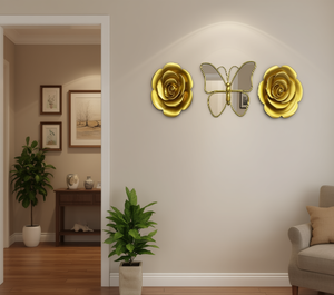 Espejo Decorativo de Pared con Diseño de Flores Doradas y Mariposas, Estilo Elegante, Decoración para el Hogar, 31.5x25 cm - Product Image 2