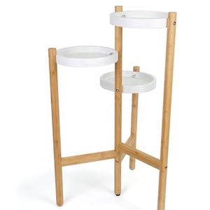Soporte personalizado blanco de 4 niveles para plantas de acacia de bambú, respetuoso con el medio ambiente, uso doméstico, estante de exhibición de esquina, soporte de almacenamiento para plantas - Product Image 1