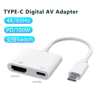 Adaptador AV Digital 2 en 1 Tipo-C a 3.5mm 4K30Hz USB 3.0 para Teléfono Móvil con Carga y Transferencia de Datos, Material ABS, Logotipo Personalizado OEM