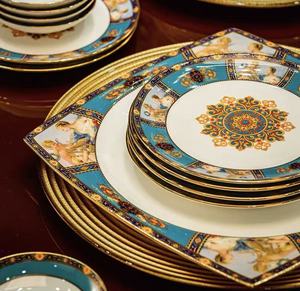 Service <span class=keywords><strong>de</strong></span> table en porcelaine fine YanJun style Sèvres, vaisselle <span class=keywords><strong>de</strong></span> luxe bleu et or à motifs floraux pour la maison, les dîners, les fêtes et les cadeaux - Product Image 4