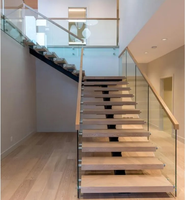 Escalier droit CBMmart de luxe à poutre unique avec marches en chêne blanc et support de marche invisible en acier pour villa
