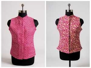 เสื้อแจ็คเก็ตแขนกุดผ้าฝ้ายลายดอกไม้สำหรับผู้หญิงเสื้อกั๊กชาติพันธุ์น้ำหนักเบาระบายอากาศได้ดีสไตล์คลาสสิกสีชมพู - Product Image 2