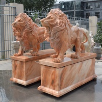 Sculpture en pierre sculptée, statues de lions en marbre, statues de lions de chasse en marbre grandeur nature d'Alibaba, statues de lions en marbre anciennes à vendre