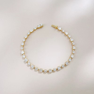 <span class=keywords><strong>Bracelet</strong></span> tennis en diamant de laboratoire, <span class=keywords><strong>or</strong></span> 18 carats, pavé de diamants, pour femme, minimaliste, alternant carrés et ronds, bijoux fins, cadeau - Product Image 2