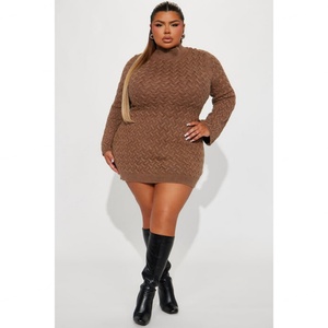 ชุดเดรสไหมพรมคอสูงทรงเข้ารูปสไตล์วินเทจยุโรป กระโปรงผ้าขนสัตว์ถักลายใหม่ - Product Image 3