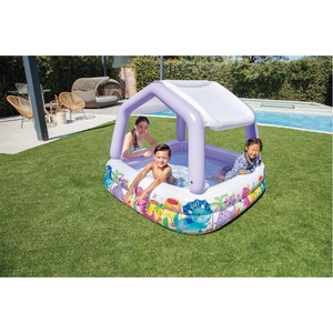 Piscine gonflable pour enfants en PVC durable avec scène océanique et auvent, multicolore, protection solaire - Product Image 4