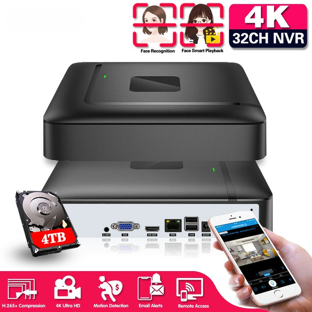 32ch Nvr 4k Face Detection Xmeye Cctv Network Video Surveillance Recorder 16ch 8mp Nvr Security Camera System P2p Mini Recorder