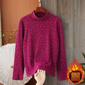 Women's High Neck Long Sleeve Floral Print Base <b>Layer</b> Warm Inner <b>Top</b> Autumn Winter Slim Fit Viscose Fiber T-Shirt - Product Image 3