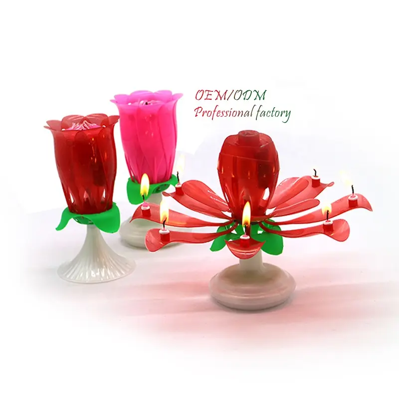 Rose automatic flowering music birthday candle wholesale sparkling candles cake candle birthday