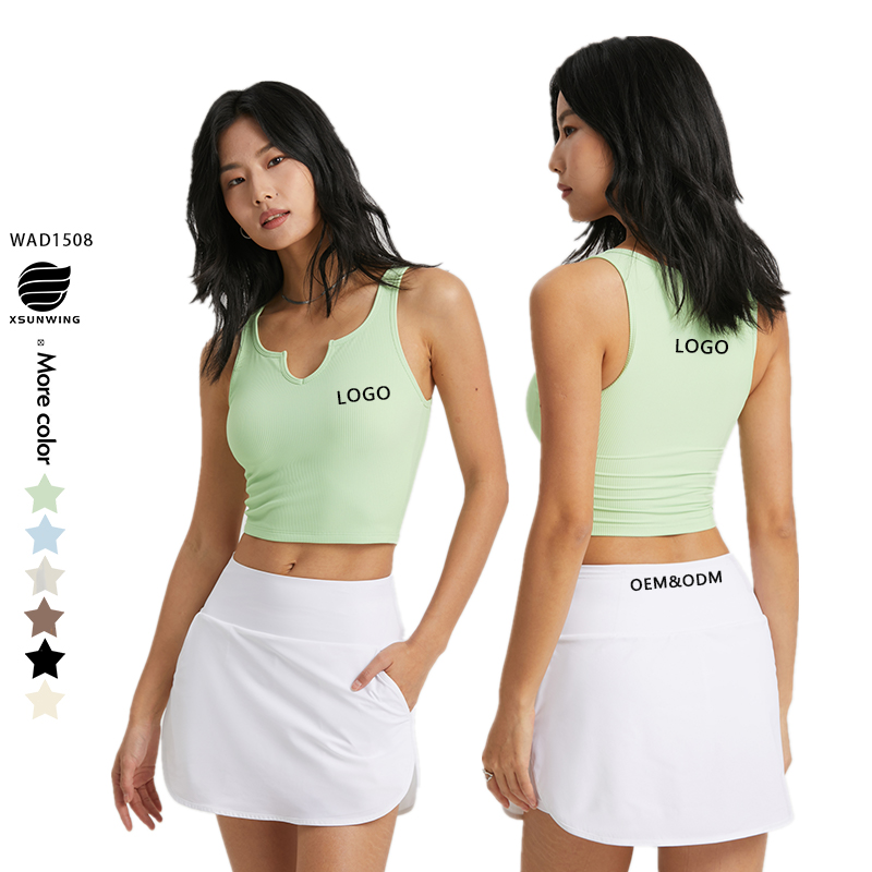 Xsunwing Crop Tank Tops Women Seamless Ribbed Round High Neck Workout Top Casual Yoga Gym Vest Sports Bra High Impact WAD1508