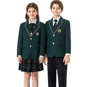 Yüksek kaliteli çocuklar moda giyim güzel ilkokul üniforması tasarım Blazer ve pantolon seti 2023