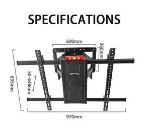 Supporto <span class=keywords><strong>TV</strong></span> da Parete in Acciaio con <span class=keywords><strong>Braccio</strong></span> Lungo Pieghevole, Movimento Completo, Capacità 100KG, per Schermi 75-120 Pollici, Nero, Certificato CE - Product Image 3