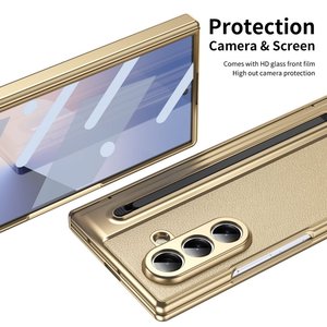 Étui en cuir avec charnière pour <span class=keywords><strong>Samsung</strong></span> <span class=keywords><strong>Galaxy</strong></span> <span class=keywords><strong>Z</strong></span> <span class=keywords><strong>Fold</strong></span> 7 6 5 4 <span class=keywords><strong>3</strong></span>, protection d'écran externe en verre et emplacement <span class=keywords><strong>S</strong></span> <span class=keywords><strong>Pen</strong></span> pour <span class=keywords><strong>Galaxy</strong></span> <span class=keywords><strong>Z</strong></span> <span class=keywords><strong>Fold</strong></span> 7 - Product Image 5