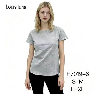 Maglietta da donna HDJ taglie forti traspirante colore grigio casual in cotone estiva girocollo a maniche corte H7019-6 - Product Image 1