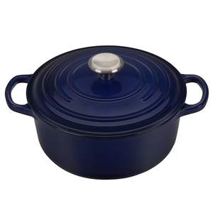 Casserole en fonte émaillée de 22 cm, couleur indigo, antiadhésive, 3QT, avec couvercle en céramique, écologique, compatible gaz, de Bright Houseware - Product Image 2