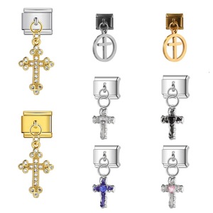 Colgante de cruz estilo gancho, pulsera modular italiana, cadena de acero de titanio elástica empalmada DIY, accesorios de joyería - Product Image 1