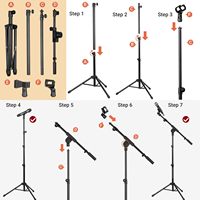 Trépied Microphone Stand Arm Floor Mic Stand Heavy Duty avec Base de jambe pliante Bras télescopique réglable Haute extensible