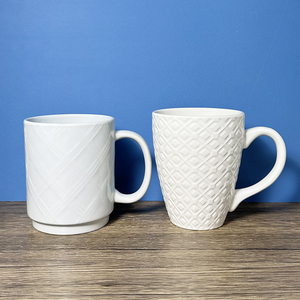 <span class=keywords><strong>Lot</strong></span> <span class=keywords><strong>de</strong></span> tasses à café en céramique blanches, personnalisées, unies, à carreaux ou gaufrées, pour l'approvisionnement commercial et la vente en gros - Product Image 4