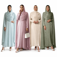 Ensemble 2 pièces sans plis avec hijab assorti, robe élégante et modeste longueur cheville, couleur unie, pour le quotidien et les fêtes, en polyester, Abaya de Dubaï