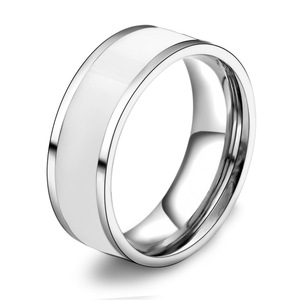 Stainless Steel Fashion <b>Ring</b> 7mm Geometric Unisex Jewelry White Red Black Color Options Gift Wearable Accessory - Product Image 2