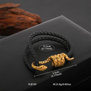 Pulsera de Serpiente Estilo Europeo Americano, Aleación de Zinc, Cuerda Trenzada Negra, Joyería del Zodíaco Animal, Brazalete de Moda - Product Image 2