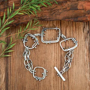 Vinstyle Jewelry hot sale designer geometry OT buckle double layer zinc alloy silver bracelet for women men