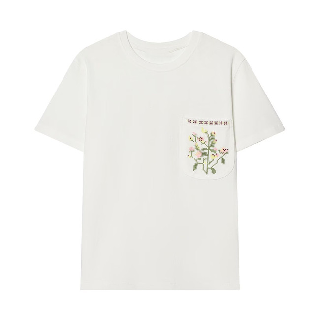 SHENZHU Women's Clothing 2026 Spring New Arrival Short-Sleeve Round Neck Slim Fit Color Block Embroidered Pocket 1165111 1165108