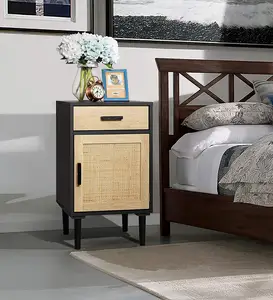 Produk Baru Industri Modern Nordic Kayu Logam Ruang Tamu Sudut Samping Tempat Tidur Rotan Sisi Meja Kopi Dudukan Malam