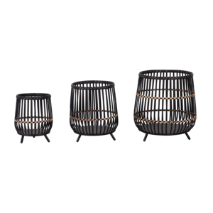 Ensemble de jardinières tissées modernes noires pour l'intérieur et l'extérieur, pots à fleurs décoratifs, trois tailles - Product Image 2