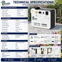 Station d'alimentation portable 500W 1000Wh avec batterie LiFePO4, générateur solaire, pour la maison, le camping en extérieur, onde sinusoïdale pure