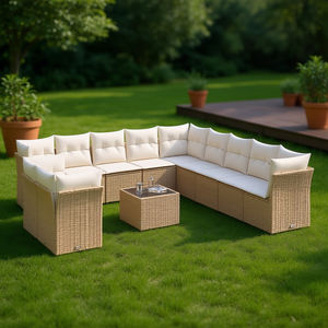 Ensemble de canapés de jardin en rotin beige, 10+ places, mobilier d'extérieur résistant aux intempéries, design contemporain - Product Image 2