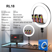 AFEFT RL-18 Lampu Cincin LED 18 Inci 45cm dengan Remote Control, Suhu Warna Dapat Diatur, Lampu Isi Daya Tinggi Portabel untuk
