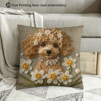 Coussin décoratif pour canapé de salon en peluche courte à imprimé numérique 2D de dessin animé de chien fleuri mignon