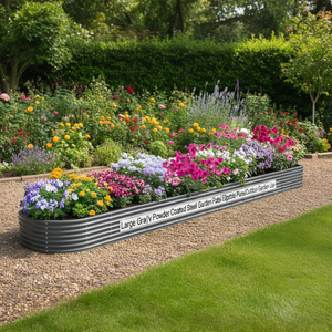 Grand bac à fleurs ovale en acier gris thermolaqué, durable, pour jardin, utilisation extérieure - Product Image 2